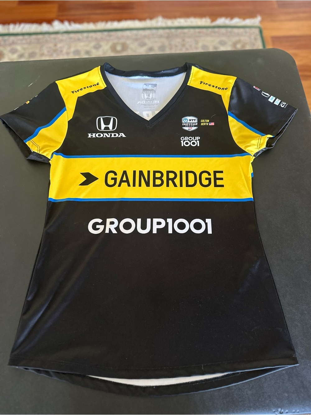 Indy Car Series Herta Gainbridge Black & Yellow Racing Tee Size Large
